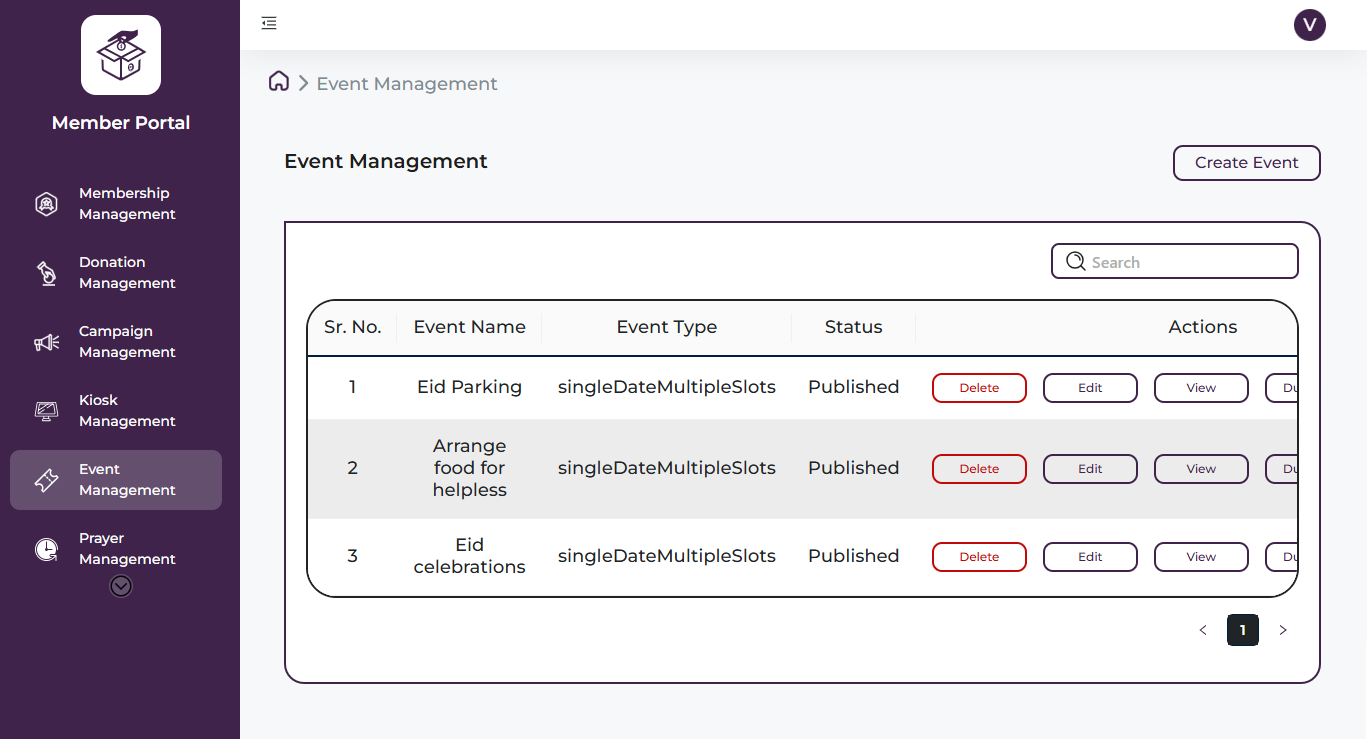 SmartDMS Event Management Dashboard